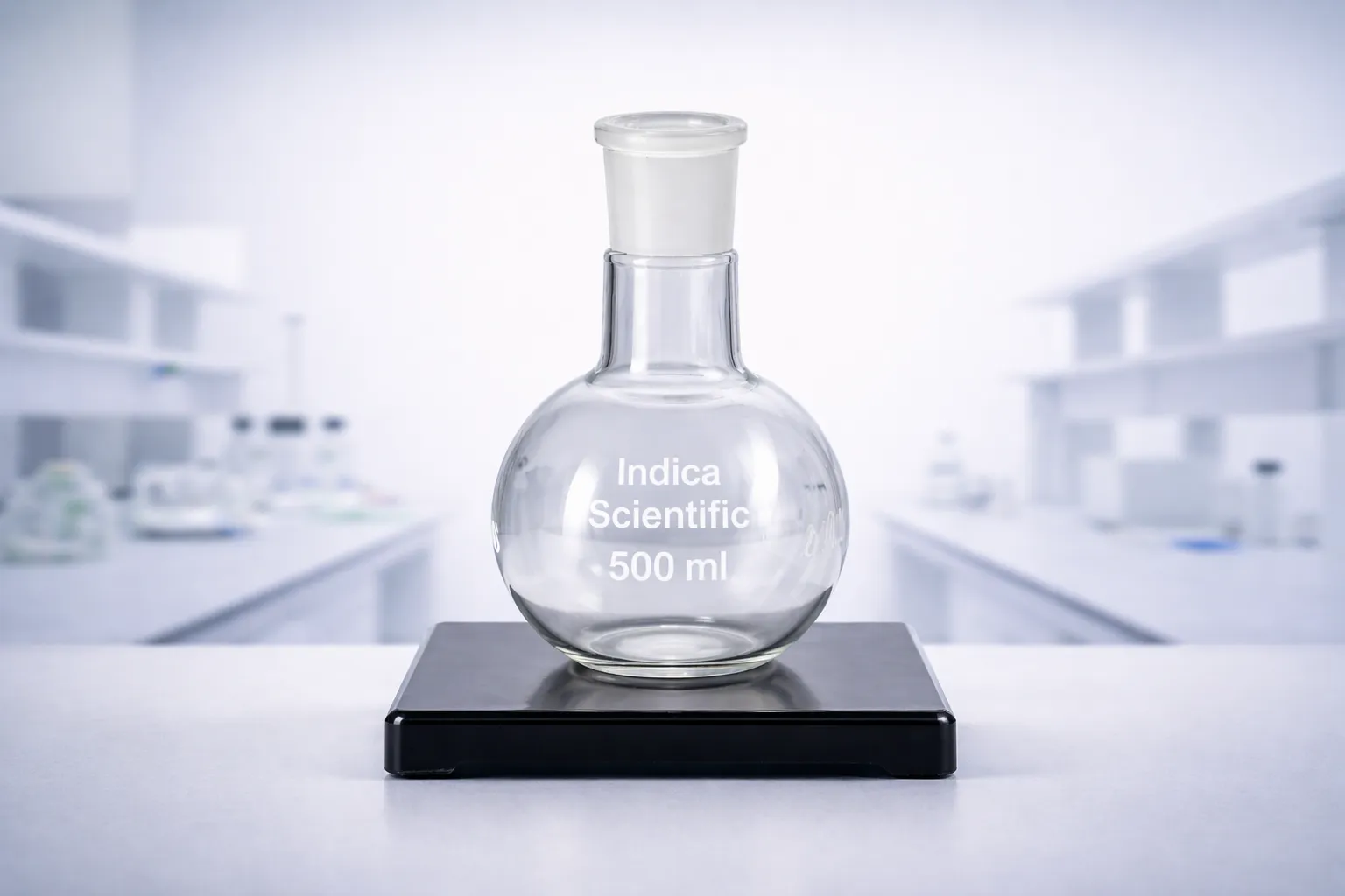 Stable flat bottom flask with short narrow neck